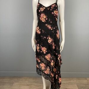 Free People Black Lace and Floral Chiffon Dress